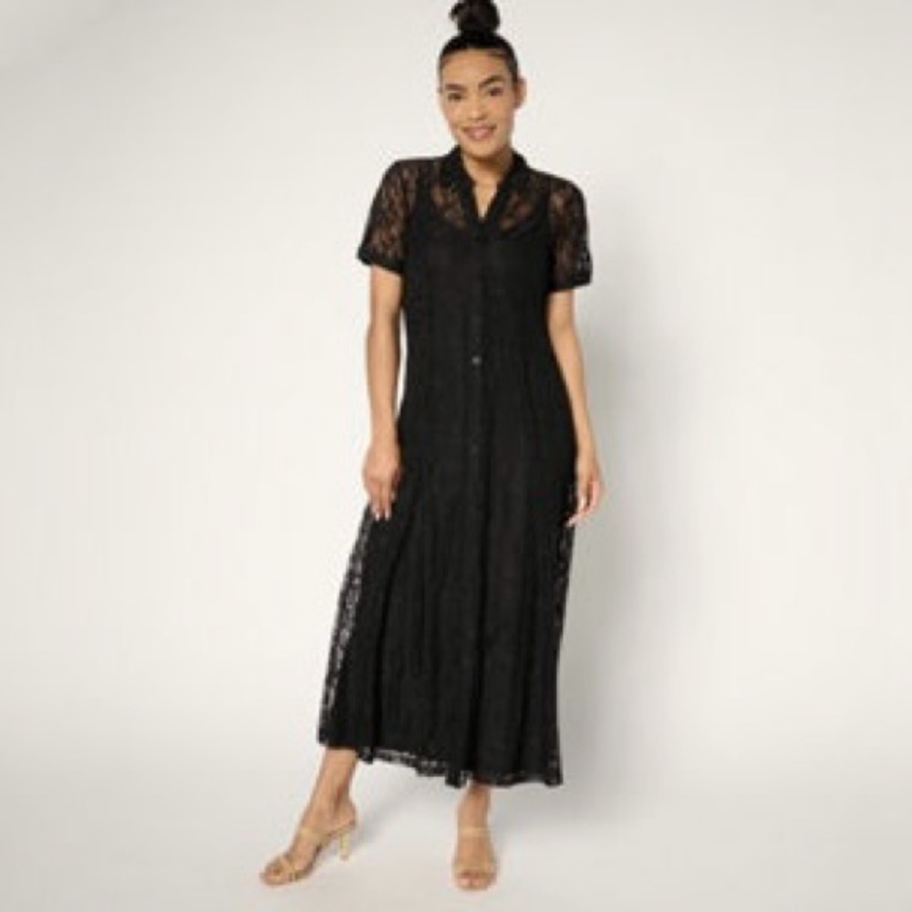 NWOT Susan Graver Dress Midi Stretch Lace Button Front Nylon Whimsigoth Size 2X